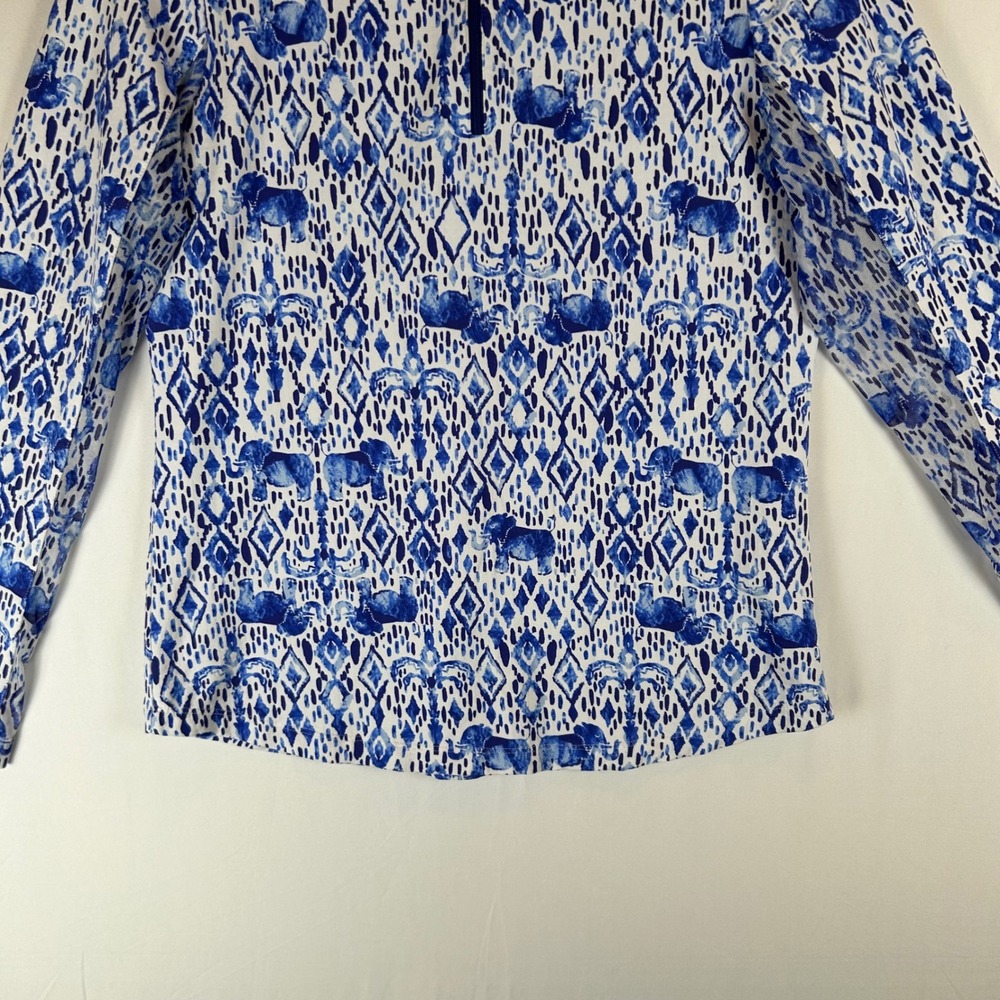 IBKUL Womens Blue White Elephant Ikat Quarter Zip Sun Shirt Mock Neck Small - Picture 8 of 10